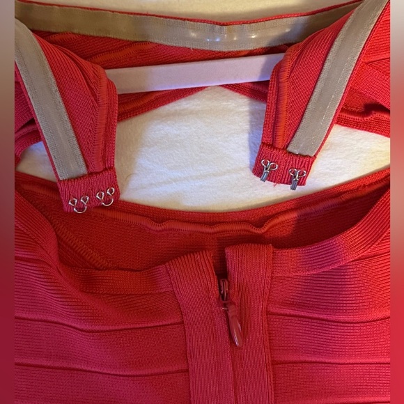 Herve Leger Red Off-Shoulder Bandage Dress - Picture 9 of 10